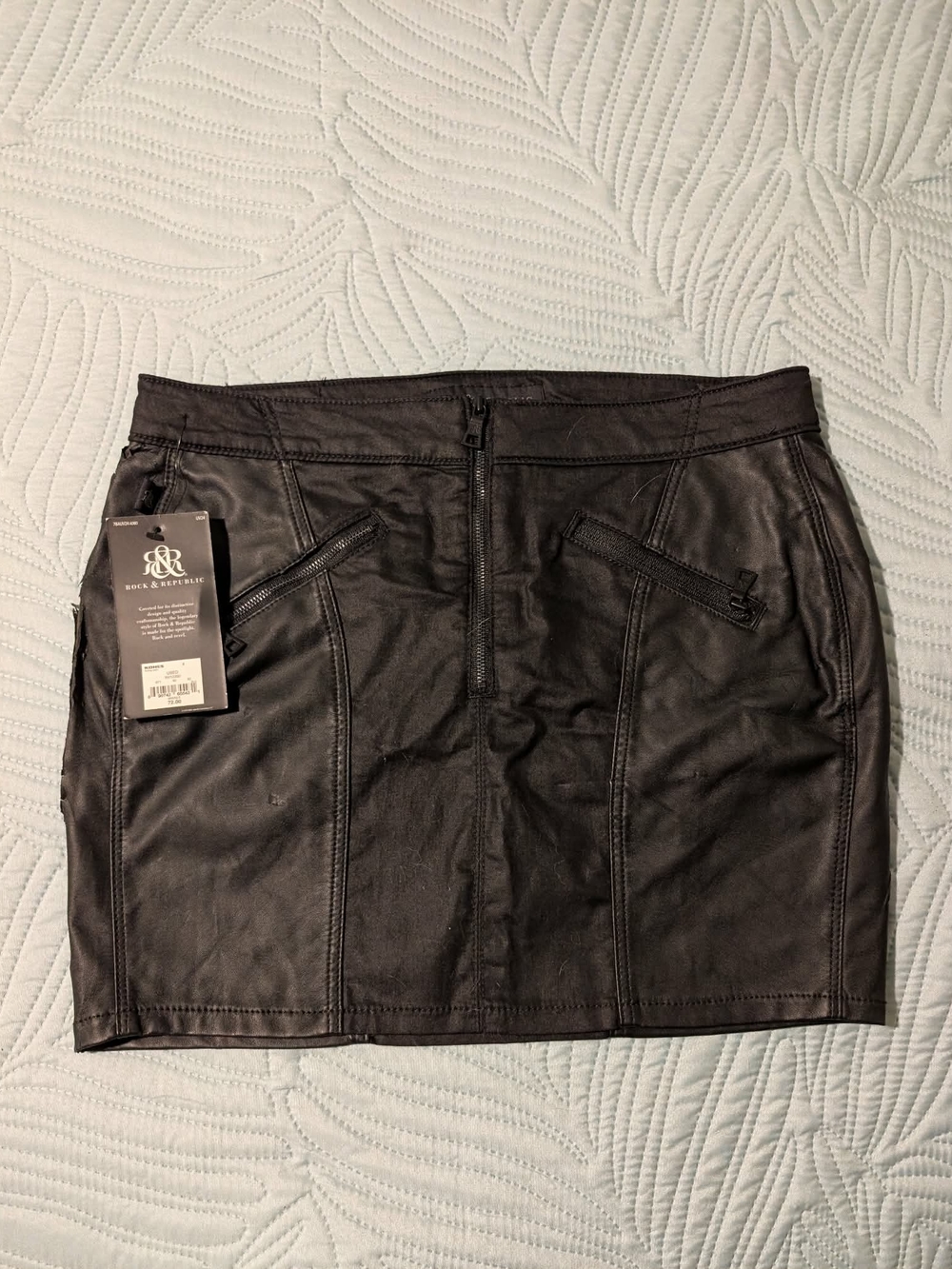 Rock & Republic Black Faux Leather Mini Skirt with Angled Zip Pockets
